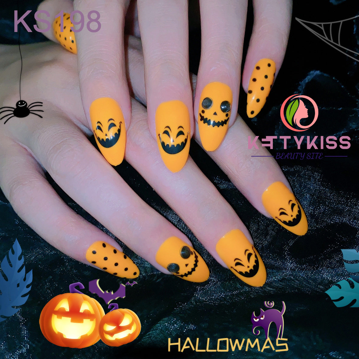 BUY 3 GET 1 FREE Kettykiss 24 Pcs KS010-289 Long Spooky & Stylish Halloween Nails