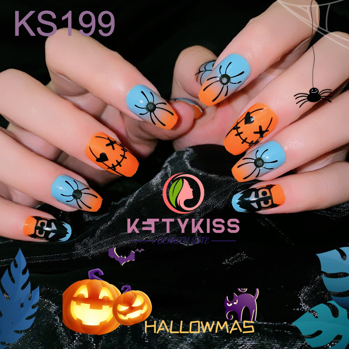 BUY 3 GET 1 FREE Kettykiss 24 Pcs KS010-289 Long Spooky & Stylish Halloween Nails