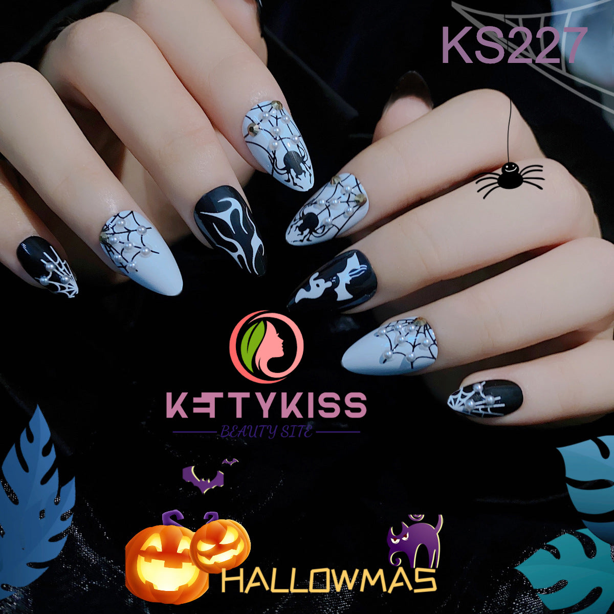 BUY 3 GET 1 FREE Kettykiss 24 Pcs KS010-289 Long Spooky & Stylish Halloween Nails