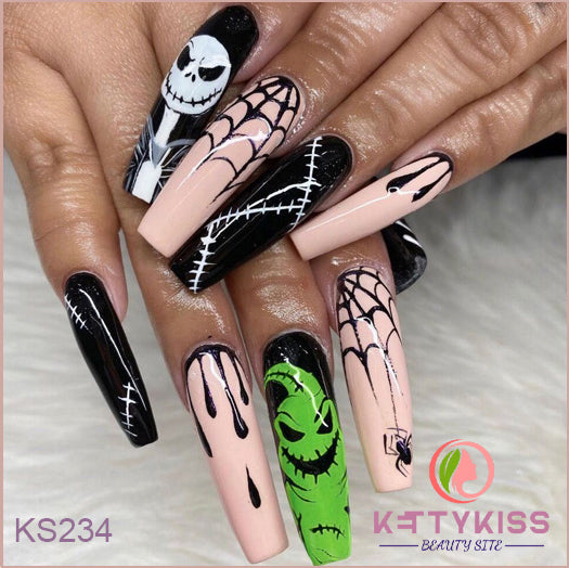 BUY 3 GET 1 FREE Kettykiss 24 Pcs KS010-289 Long Spooky & Stylish Halloween Nails