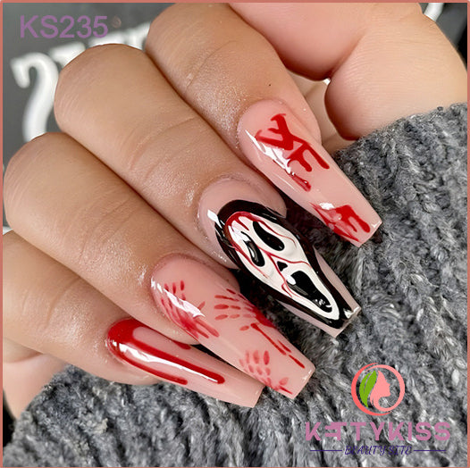 BUY 3 GET 1 FREE Kettykiss 24 Pcs KS010-289 Long Spooky & Stylish Halloween Nails