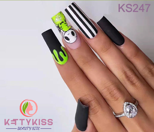 BUY 3 GET 1 FREE Kettykiss 24 Pcs KS010-289 Long Spooky & Stylish Halloween Nails