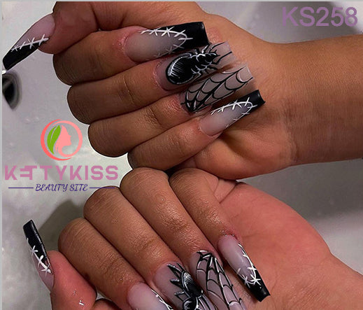 BUY 3 GET 1 FREE Kettykiss 24 Pcs KS010-289 Long Spooky & Stylish Halloween Nails