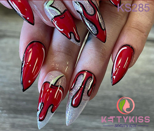 BUY 3 GET 1 FREE Kettykiss 24 Pcs KS010-289 Long Spooky & Stylish Halloween Nails
