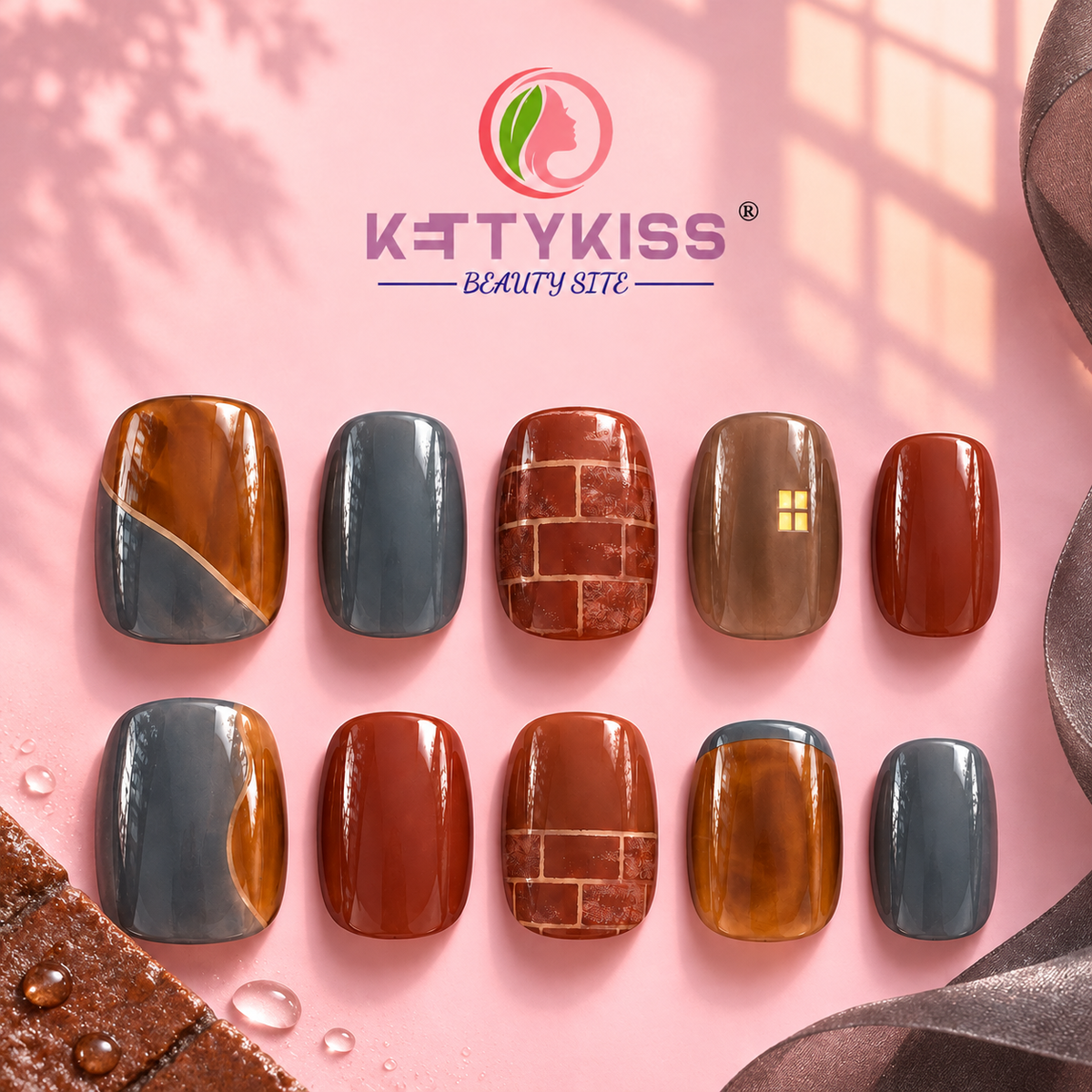 Brownstone After Rain – Short Squoval Press-On Nails Handmade Fake Nails Kettykiss