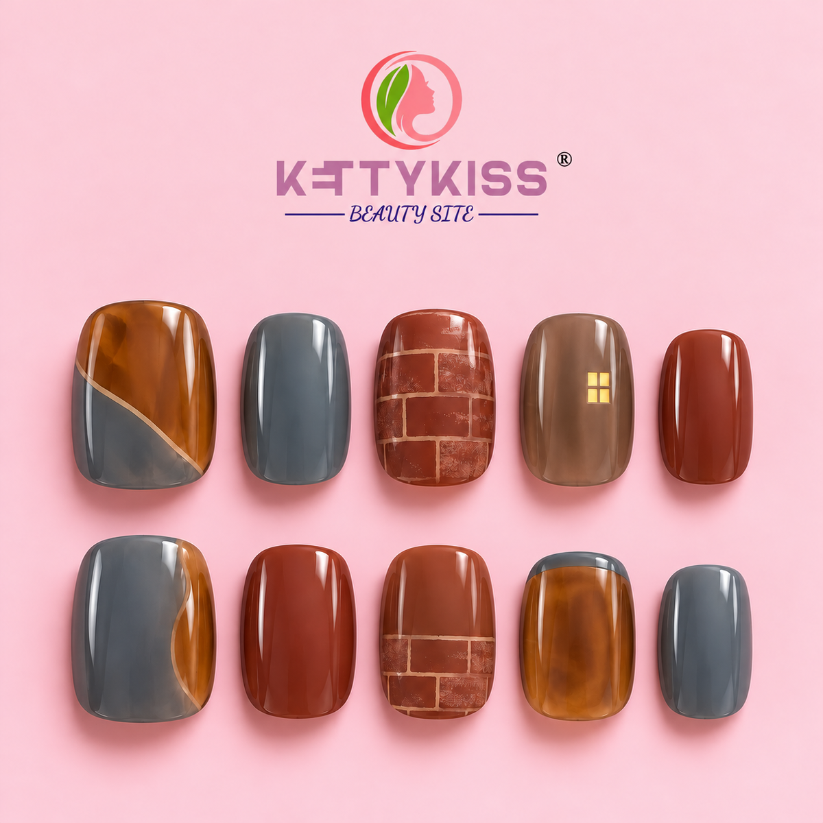 Brownstone After Rain – Short Squoval Press-On Nails Handmade Fake Nails Kettykiss