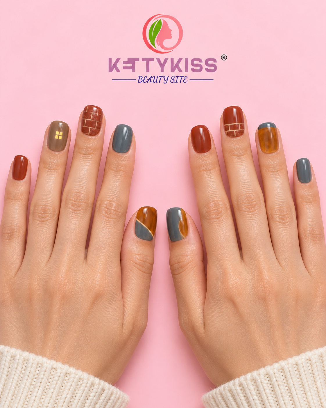 Brownstone After Rain – Short Squoval Press-On Nails Handmade Fake Nails Kettykiss