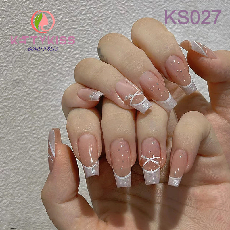 24pcs Long Square French Tip False Nails With 1pc Jelly Gel And 1pc Nail  File | SHEIN USA