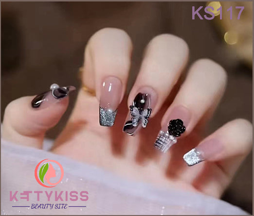 Kettykiss Press On Nails 24 Pcs KS552 Long Coffin Line Pearl Bow –  Kettykiss Nails