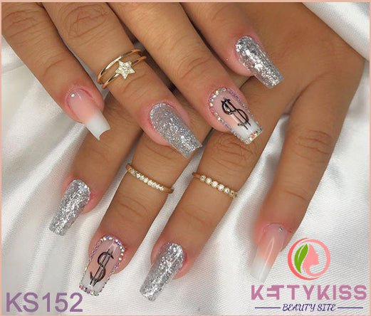 Kettykiss Press On Nails 24 Pcs KS552 Long Coffin Line Pearl Bow –  Kettykiss Nails