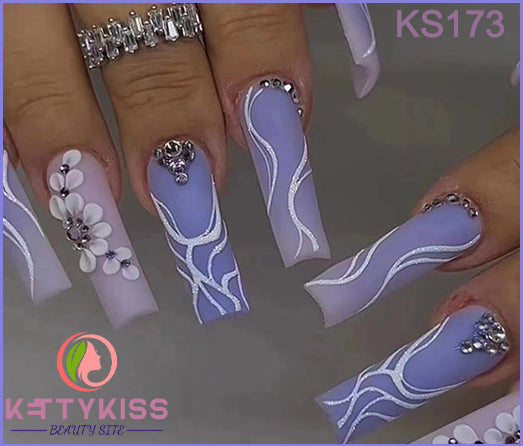 Kettykiss Press On Nails 24 Pcs KS601 Long Coffin Line Pearl Bow –  Kettykiss Nails