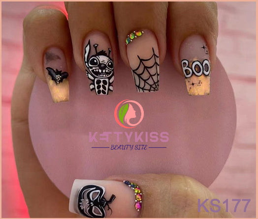 BUY 3 GET 1 FREE Kettykiss 24 Pcs KS177-393 Short Spooky & Stylish Halloween Nails