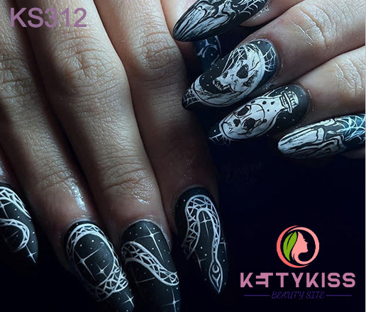 BUY 3 GET 1 FREE Kettykiss 24 Pcs KS301-428 Long Spooky & Stylish Halloween Nails