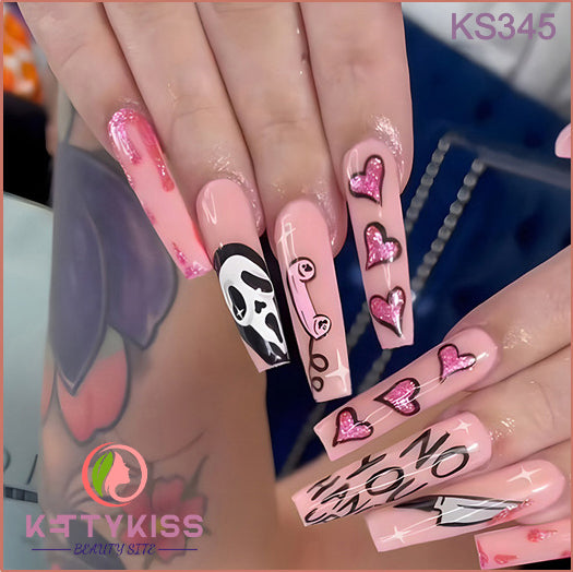 BUY 3 GET 1 FREE Kettykiss 24 Pcs KS301-428 Long Spooky & Stylish Halloween Nails