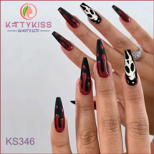 BUY 3 GET 1 FREE Kettykiss 24 Pcs KS301-428 Long Spooky & Stylish Halloween Nails