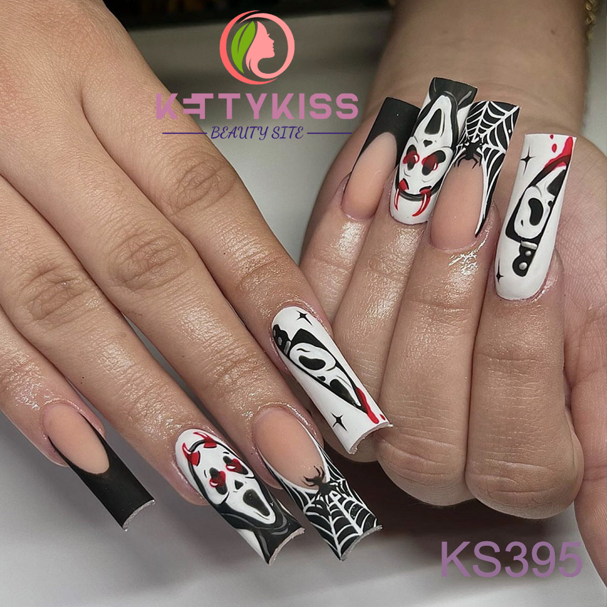 BUY 3 GET 1 FREE Kettykiss 24 Pcs KS301-428 Long Spooky & Stylish Halloween Nails